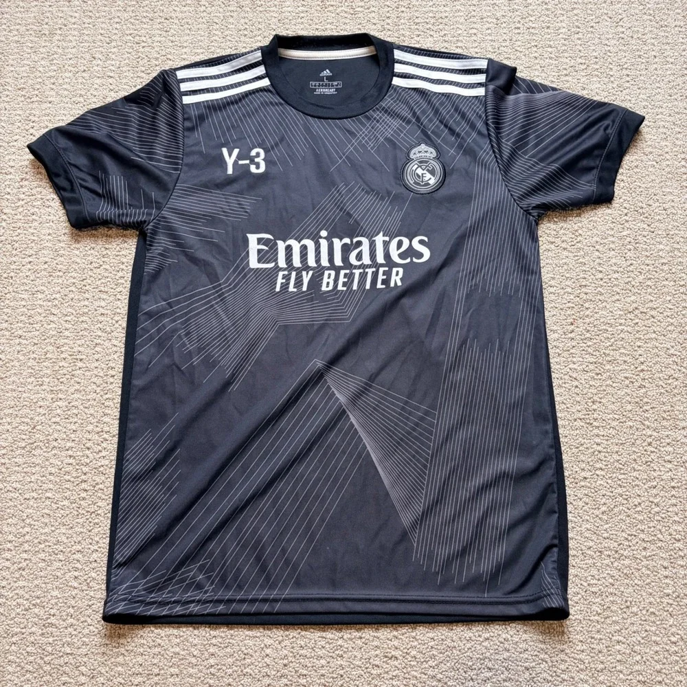 Adidas Madrid Y-3 Soccer Jersey Black Graphic Emirates Fly Better Mens L